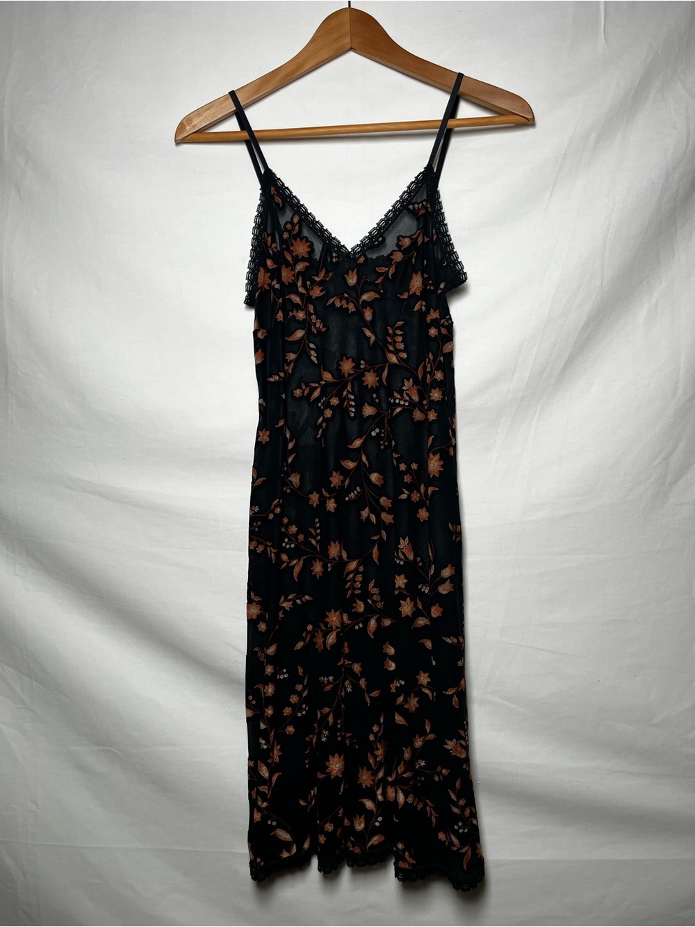 Only Hearts Floral Sheer Lace Trim Slip Dress Black Size M